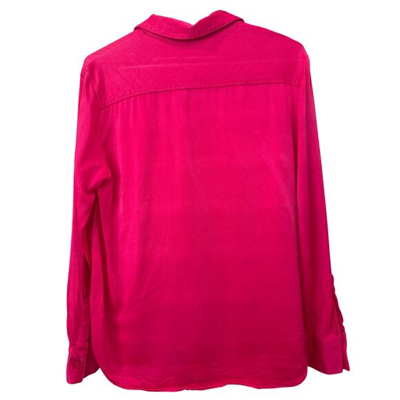 Zara Hot Pink Blouse Button Front Long Sleeve Split Hem Silky Texture Size M EUC - Picture 3 of 4